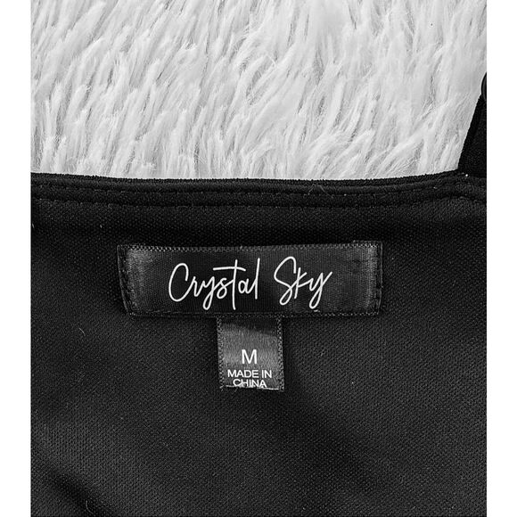 Crystal Sky SZ M Black Shoulder Tie-Strap Wide Leg Jumpsuit - Picture 3 of 8